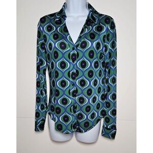 Truth Republic Juniors Green Print Button Front Long Sleeve Top Size Small NWT